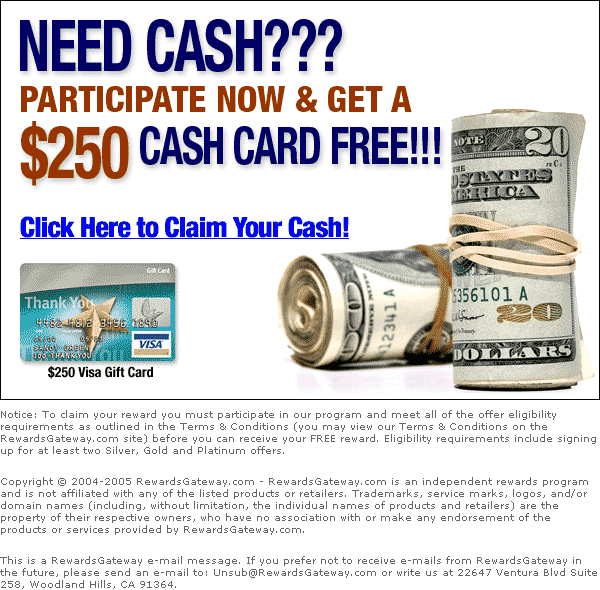 Get a FREE $250 Visa Cash Card!